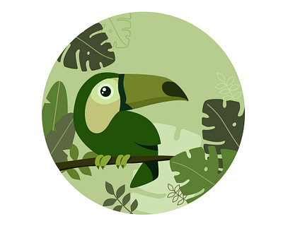 Green toucan bird design green illustration illustrator jungle leaves plants round toucan vector