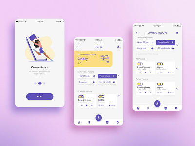 Smart Home Mobile App application illustraion mobile mobile app mobile app design mobile ui modern pink smart home smarthome ui ui design ux ux ui violet white yellow