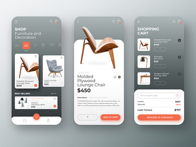 Furniture Store App cart chair clean concept decoration furniture app interface interior minimal mobile app product product design sketch app store ui ux design