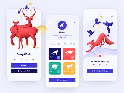 Crazy World animal app clean illustration landing page mobile mobile app design red ui ux uxdesign vector