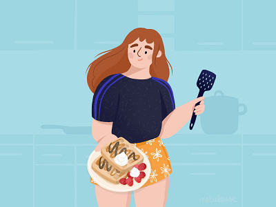 Waffle girl character cook design digitalart doodle draw drawing flat flat illustration illustration illustrator procreate procreateapp stayhome staysafe waffle