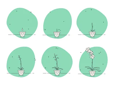 Progress Icons adorable bloom cute cute and funny favicon flower funny green grow growth icon set iconography icons icons design illustration playful processor seed vector