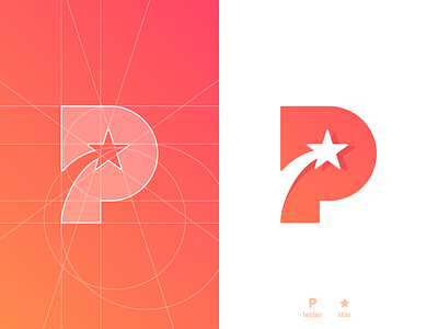 P + star, letter mark, negative space logo design symbol icon 36 days of type a b c d e f g h i j k l m app icon brand identity branding clever for sale for sale unused buy grid layout icon letter mark logo design logomark monogram n o p q r s t u v w x y z negative space p shooting star smart mark symbol