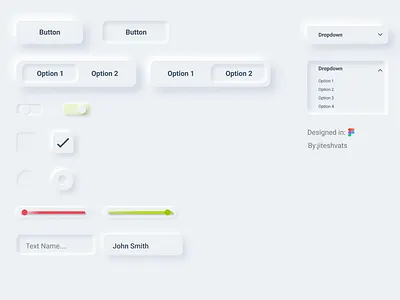 Neumorphic UI Elements button design checkboxes design dropdown ui elements light theme neumorphic neumorphism radio buttons slider design text area toggle button ui design