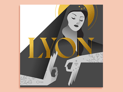 Lyon poster character colors flat flower gang gold icon illustration madonna mary minimal minimalist religion signs stars tatoo vector woman