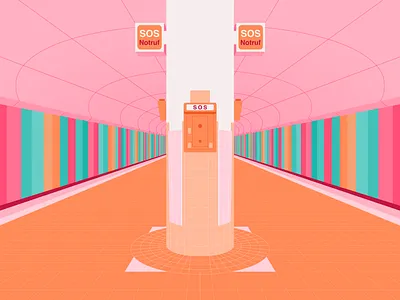 Westend Station Frankfurt architecture building colour design germany illustration illustrator orange pink sos station stripes train underground vector