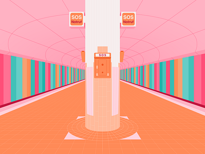 Westend Station Frankfurt architecture building colour design germany illustration illustrator orange pink sos station stripes train underground vector