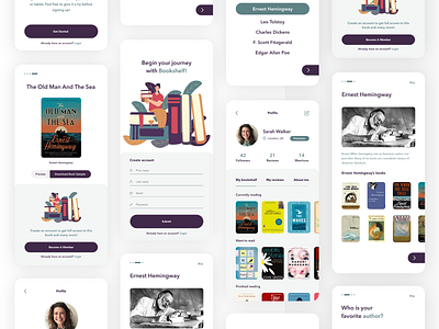 Bookshelf App account app appdesign clean dailyui dailyuichallenge design mobile ui onboarding onboarding screens profile screen flow signup sketchapp ui ux