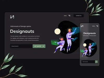 Design Agency - Landing Page Dark Mode astronaut brand design branding dark mode dark theme dark ui design agency header header design header illustration illustrations logo design product design saransh verma spaceship uidesign uxdesign website website design websites