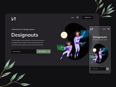 Design Agency - Landing Page Dark Mode astronaut brand design branding dark mode dark theme dark ui design agency header header design header illustration illustrations logo design product design saransh verma spaceship uidesign uxdesign website website design websites