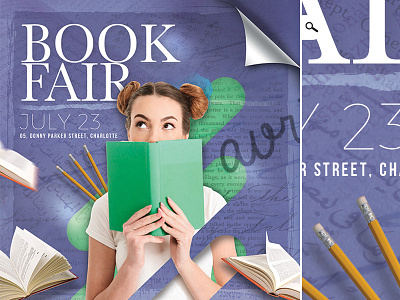 Book Fair Or Library Shop Flyer advertising author book exposition fair flyer library literature print reading shop themed event