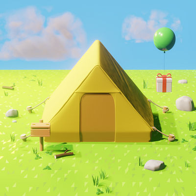 Animal Crossing Tent 3d animal crossing art balloon blender game illustration lighting low poly nature new horizons nintendo render switch tent