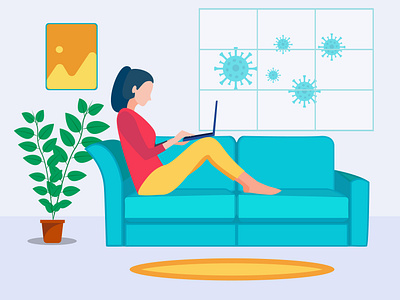 A women working at home preventing from corona virus covid-19 pa 2019ncov character design concept illustration stay home stay safe stop coronavirus vector vector drawing vector illustration vectorart