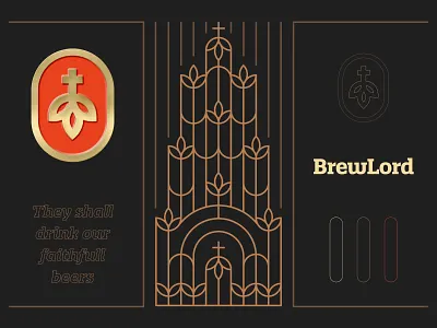 BrewLord - Branding 🍺 alcohol beer beers brand identity brew brewlord brotherhood brothers church cross drink emblem faith god hop illustration lord pattern