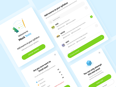 Mock tests attempt exam illustration introduction modal selection syllabus test ui ux webdesign