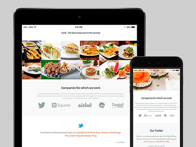 Tablet View - Food WordPress Theme design food food and drink ifood ipad page builder pages plugins pub responsive restaurant site builder slider table template theme web design web design and development web development wordpress