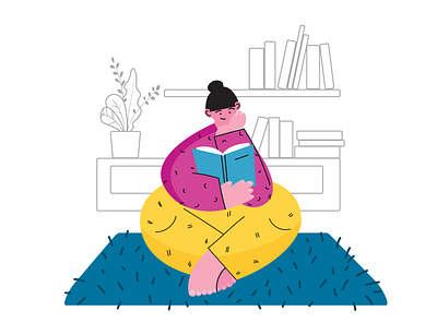 A young girl reads an interesting book. books design education girl illustration stylization vector