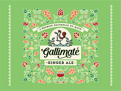 Gallimaté - Ginger Ale || Label Design brand brand design brand identity floral folk art folkart ginger ginger ale identity design label label design label packaging line art lineart monoline packaging packaging design pattern pattern design yerba mate