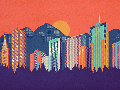 Denver architecture buildings city cityscape colorado denver design illustration illustrator mountain photoshop red rocky mountain rocky mountains skyline sun sunset travel traveling vector