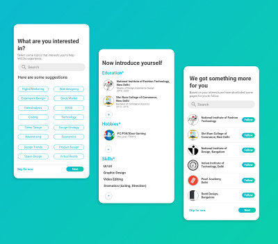 Student Networking App | WiZSta | User on boarding adobexd app app design application college gradient networking onboarding product design student uidesign uiux uiuxdesign user user interface design