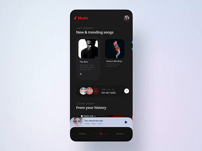 Music app concept interaction animation app dark theme figma innn interaction music app ui