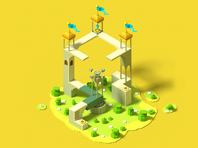 Monument valley Voxel artwork 3d 3d art 3d artist @design architechture creative design illustration moumentvalley vector voxel voxelart