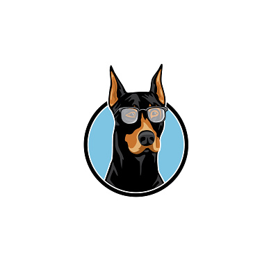 doberman wearing glasses cartoon doberman dog glasses icon illustration illustration design illustrator wearing