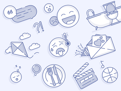 Illustrations bathroom confetti design face flat icon icons illustration illustrations inspiration kite movie sketch smile ui utensils ux vector web website