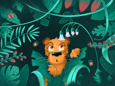 Welcome to the dribbble jungle! book illustrations cat children book illustration forest green illustration jungle procreate