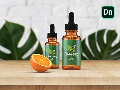 Dropper Bottle Mockup & Orange Free Mockup Dimension 3d mockup adobe amber bottle dimension dropper freebies mockup