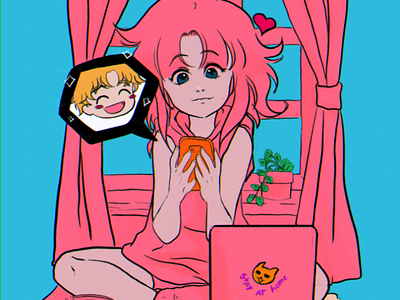Stay at home anime art characters illustration originalart