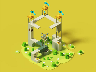 Monument valley voxel-turntable 3d 3d animation 3dart animation architechture creative gif graphics illustration monumentvalley motion vector voxel voxelart