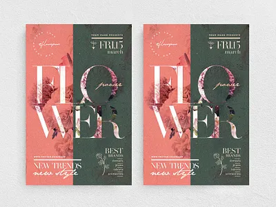 Flower Power Flyer boutique chic elegant fashion fest festival glamour new collection night club promotion watercolor