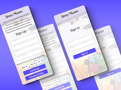 StoryMaster app design sign in sign up signupform ui