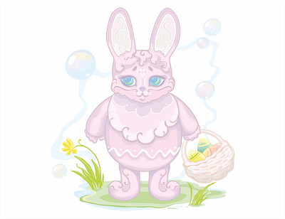 Easter pink bunny with a basket of eggs easter easter bunny easter egg illustraion vector art