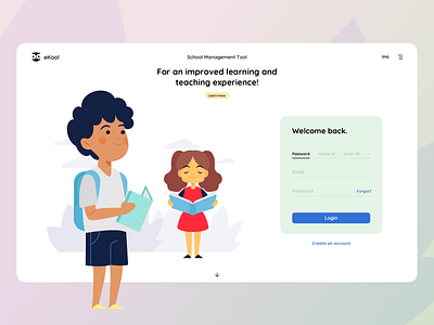 School Management Tool - Landing Page analytics desktop app education elearning grades hero high school illustration learning login management app reading school school app schools study teach teacher timetables web design