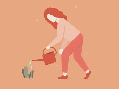 watering the plants 2d adobe design green illustration illustration art illustrator nature pink red vector