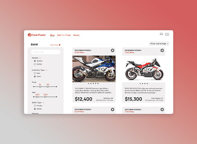 CycleTrader Redesign dailyui design minimal motorcycle ui uidesign ux uxdesign uxui web website website design