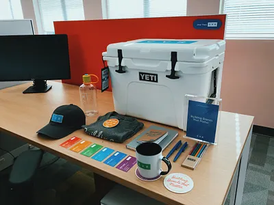 Swag Kit coaster hat kit mugs notebook pens scout book swag water bottle yeti