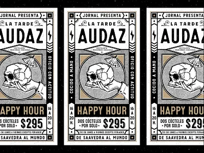 JORNAL bar black and gold black and white branding dark drinks hand handmade happy hour logo pattern poster posters rough skull tipography vector illustration