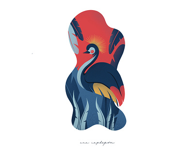 Crowned crane animal illustration bird illustration design flat graphic graphic design illustration procreate