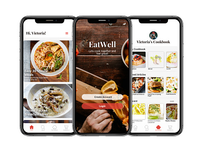 Eatwell, let's cook together and feel great! cook book cookbook food app home screen iconography launch screen recipe app ui ux