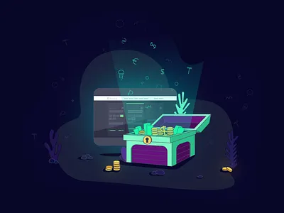 Sunduk Illustration animated animation bubbles chest coins currency deep illustraion money screen sea sunduk underwater vectors water