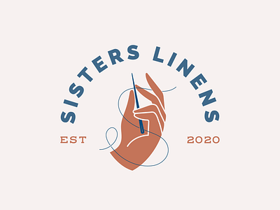 Sisters Linens branding design hand icon illustration illustrator needle sew sewing thread vector