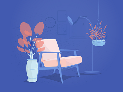 The Cozy Corner chair corner cozy design funiture graphic design illustration interior plants relax room vector vector art vector illustration