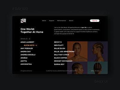 Daily UI 023 - Concert Event Site Design artist concert dailyui dailyuichallenge event music musician together ui web
