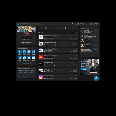 LinkedIn redesign - dark mode dailyui flat interaction interface linkedin redesign redesign concept redesigned typography ui ux uxui web design web interface website design