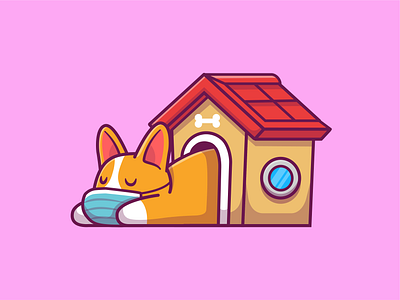 stay sleep...stay home 🐶💤💤 animal bone cartoon character corgi coronavirus cute dog doggy home house icon illustrations lazy logo pet puppy sleeping stayhome virus