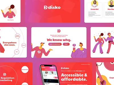 Disko - Pitch Deck app character concert curate curation dancing illustration investor deck investor pitch music people picks pitch deck pitch presentation sales deck slide deck startup tech vc whitepaper