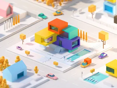 Square house 3d 3d art design forest home house illustration isometric low poly lowpoly